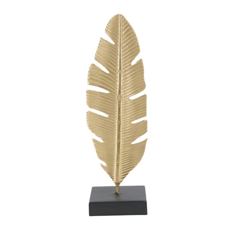 Hoja Glamurosa Tallada en Llama Dorada con Portavelas – 10x10x34 cm