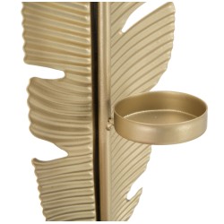 Hoja Glamurosa Tallada en Llama Dorada con Portavelas – 10x10x34 cm