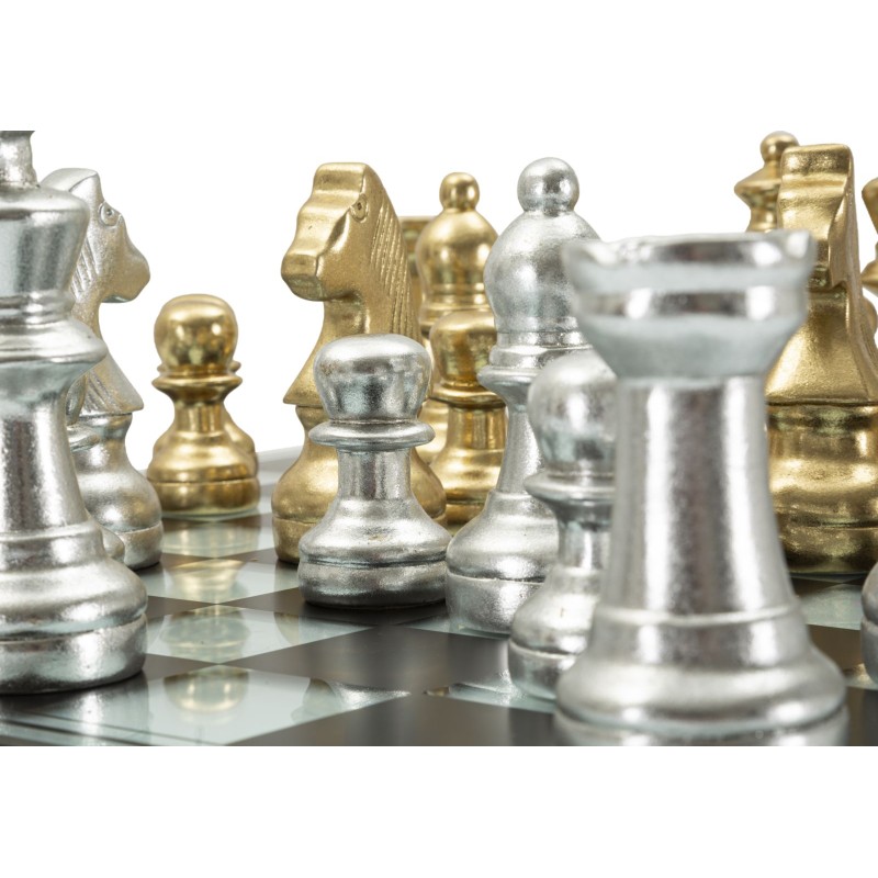 Juego de ajedrez blanco y negro de 50,5 x 50,5 x 14 cm