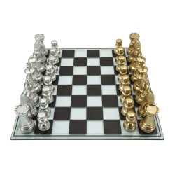 Juego de ajedrez blanco y negro de 50,5 x 50,5 x 14 cm