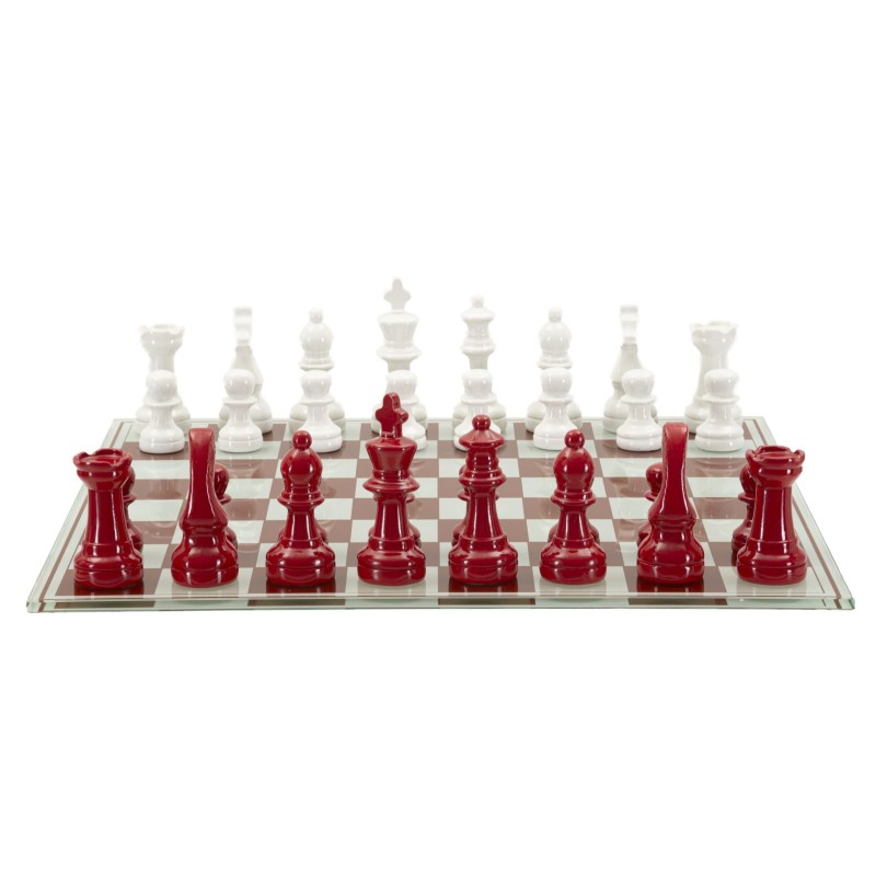 Juego de ajedrez rojo y blanco de 61 x 61 x 14 cm