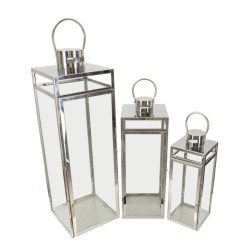 Juego de 3 faroles plateados (22 x 22,5 x 70,5 cm - 18 x 18,5 x 50 cm - 14 x 14,5 x 38 cm)