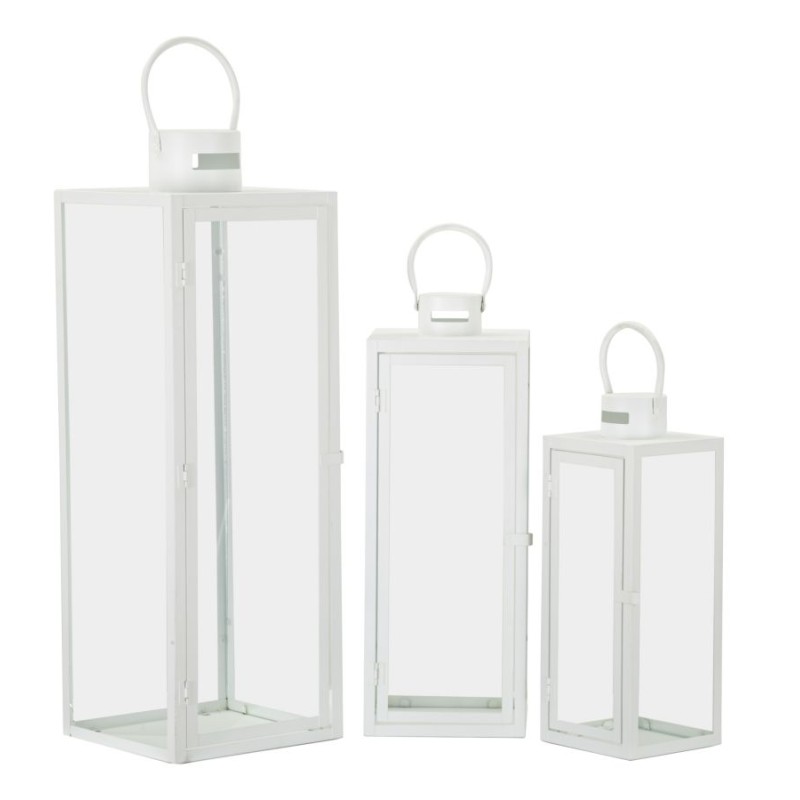 Lote de 3 linternas blancas (22x22x66 cm - 18x18x49,5 cm - 14x14x39 cm)