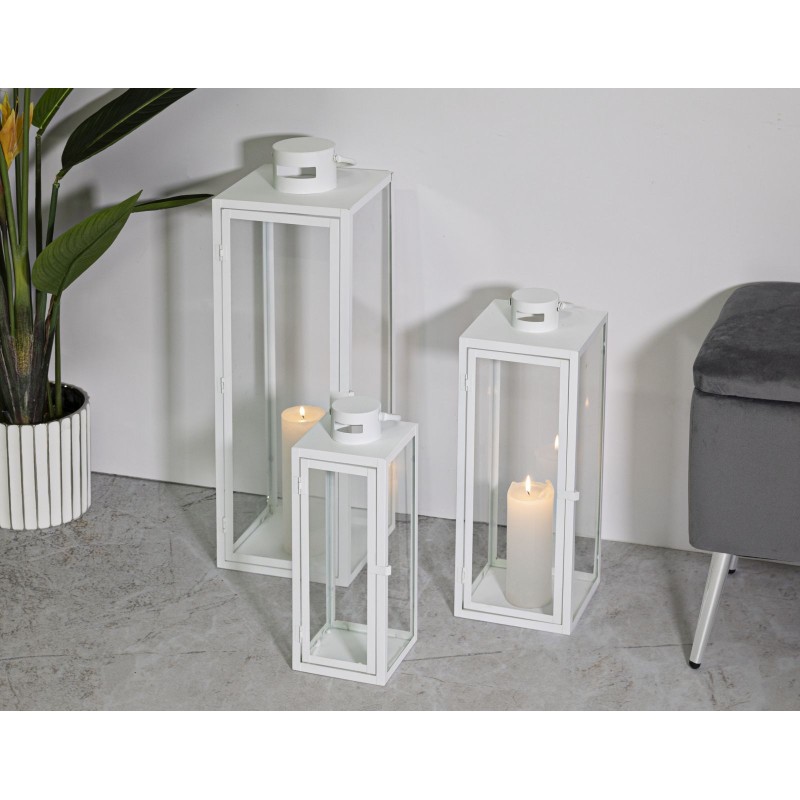 Lote de 3 linternas blancas (22x22x66 cm - 18x18x49,5 cm - 14x14x39 cm)