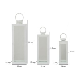 Lote de 3 linternas blancas (22x22x66 cm - 18x18x49,5 cm - 14x14x39 cm)