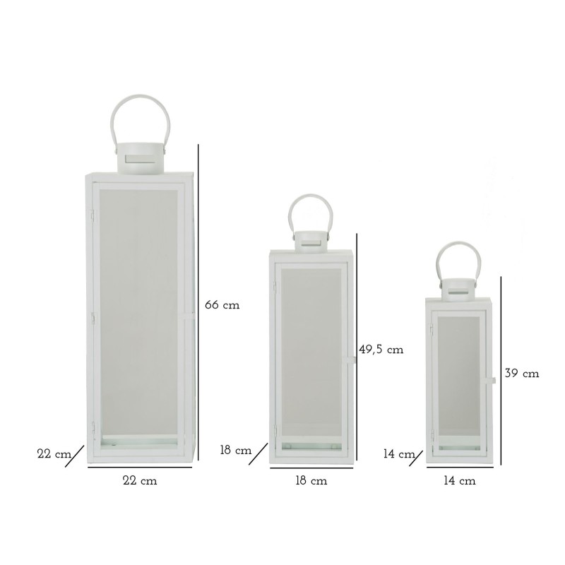 Lote de 3 linternas blancas (22x22x66 cm - 18x18x49,5 cm - 14x14x39 cm)