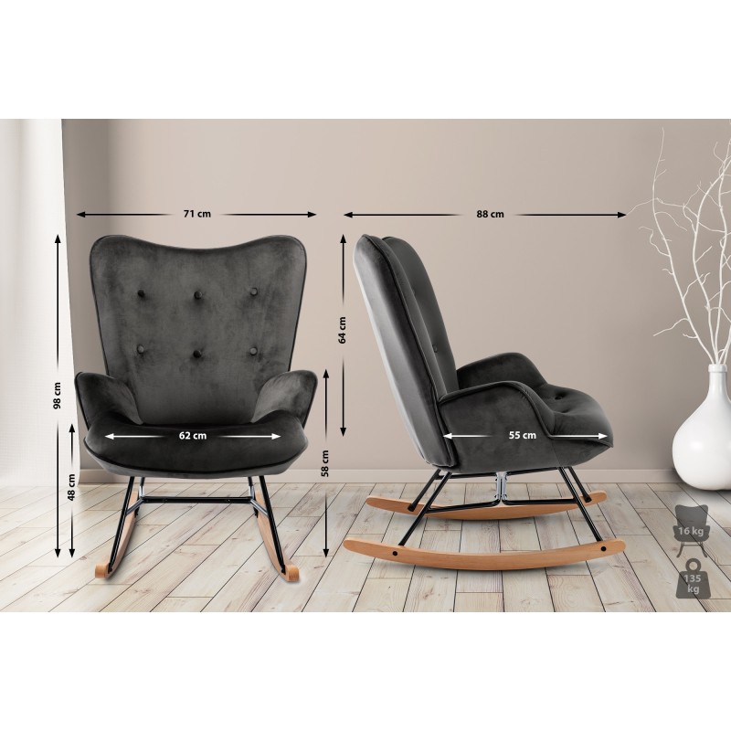mecedora de terciopelo Sanka gris oscuro