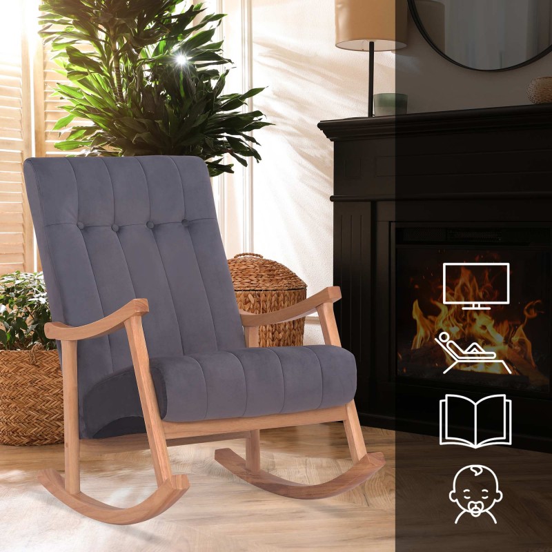 Silla mecedora de terciopelo de Saltillo natural/gris