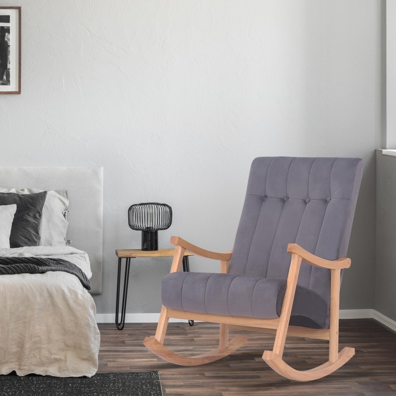 Silla mecedora de terciopelo de Saltillo natural/gris