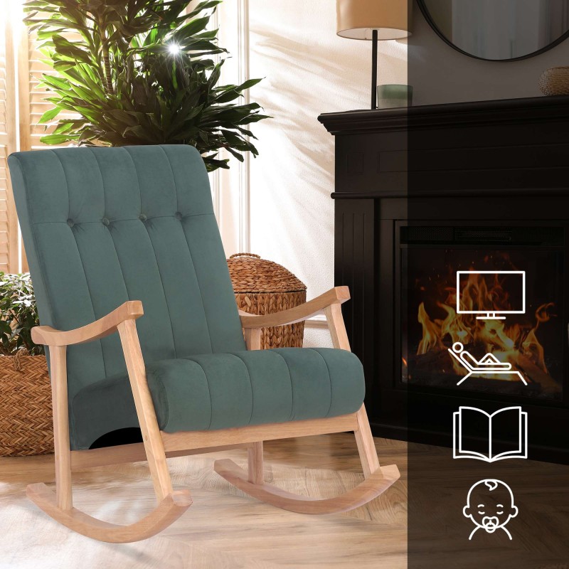 Silla mecedora de terciopelo de Saltillo naturaleza/verde