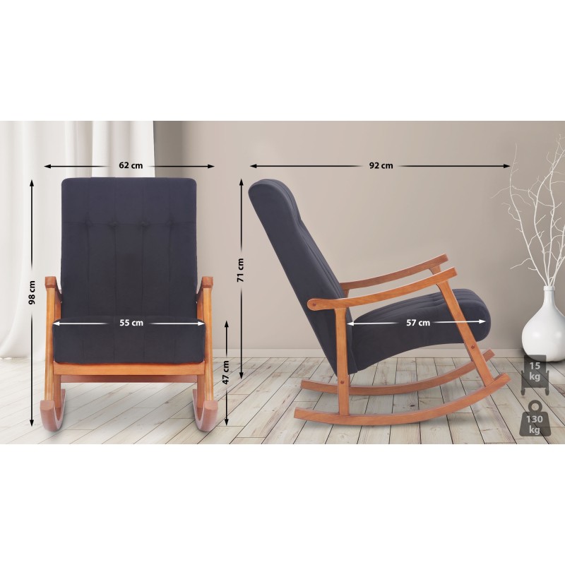 Silla mecedora de terciopelo de Saltillo nogal/negro