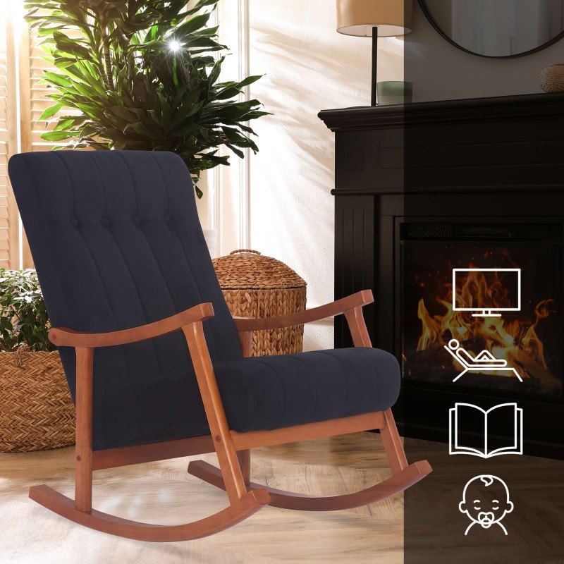 Silla mecedora de terciopelo de Saltillo nogal/negro