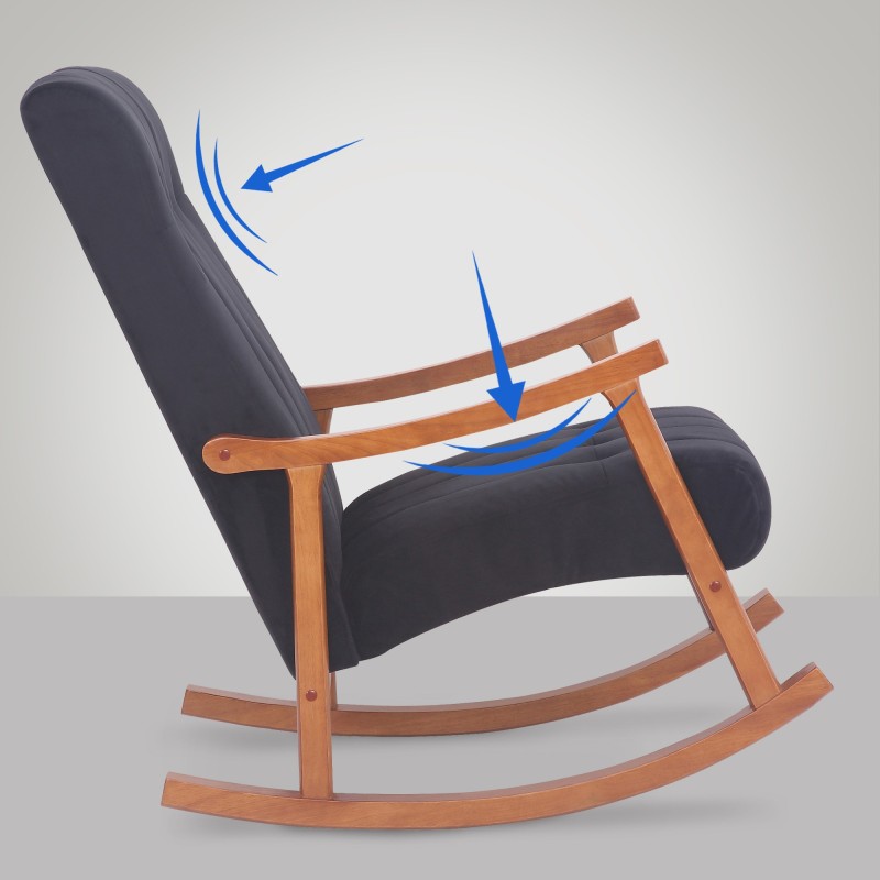 Silla mecedora de terciopelo de Saltillo nogal/negro