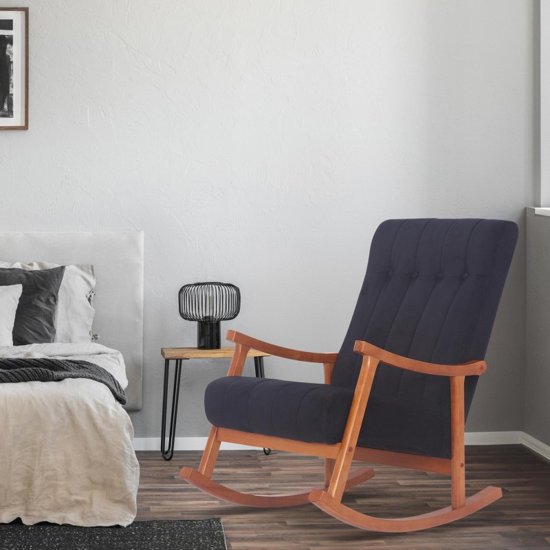 Silla mecedora de terciopelo de Saltillo nogal/negro