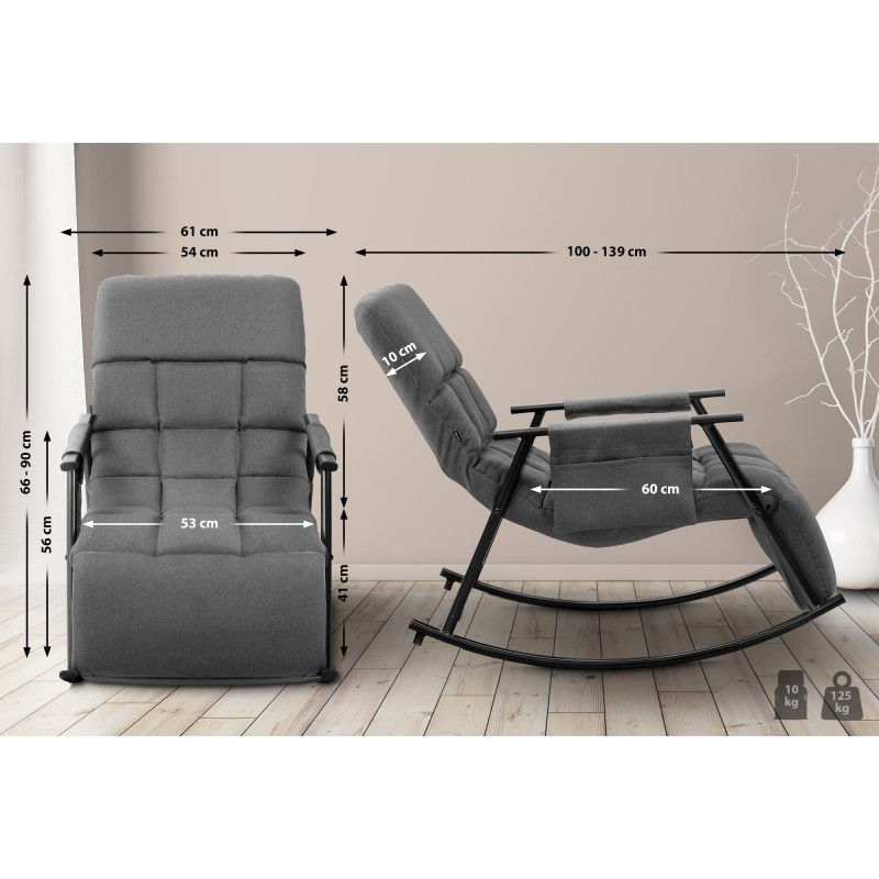 Silla mecedora de tela Cathy gris oscuro