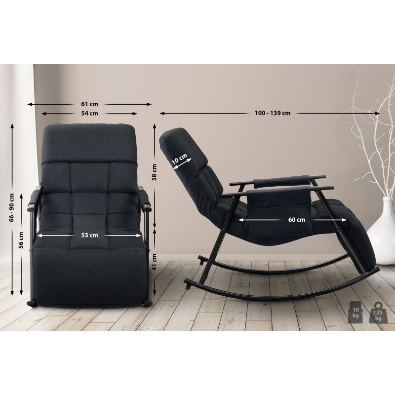 Silla mecedora de tela Cathy negro