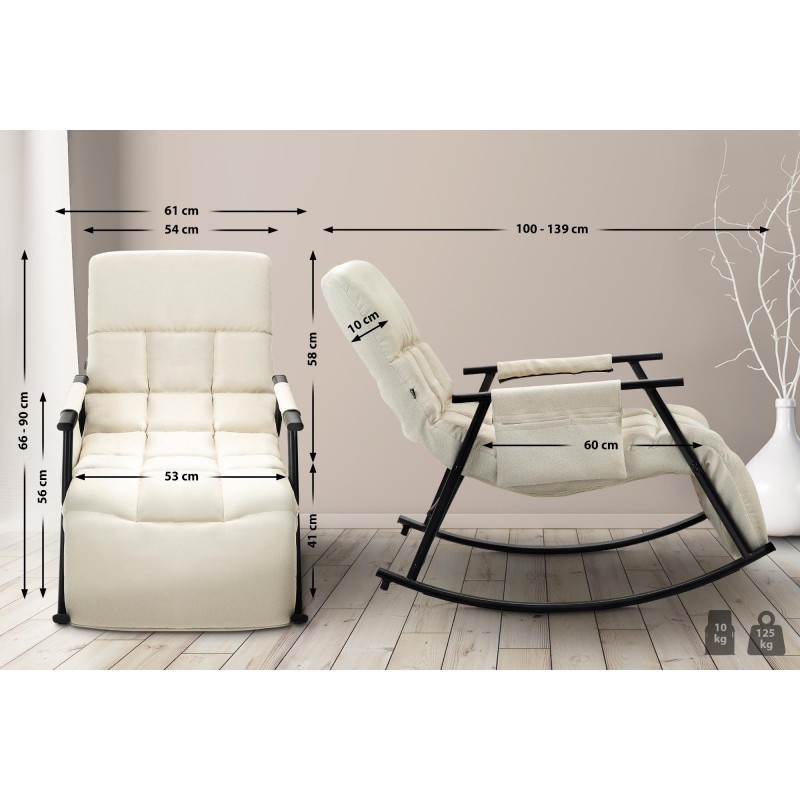 Silla mecedora de tela Cathy crema