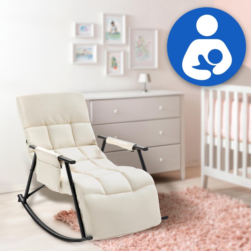 Silla mecedora de tela Cathy crema