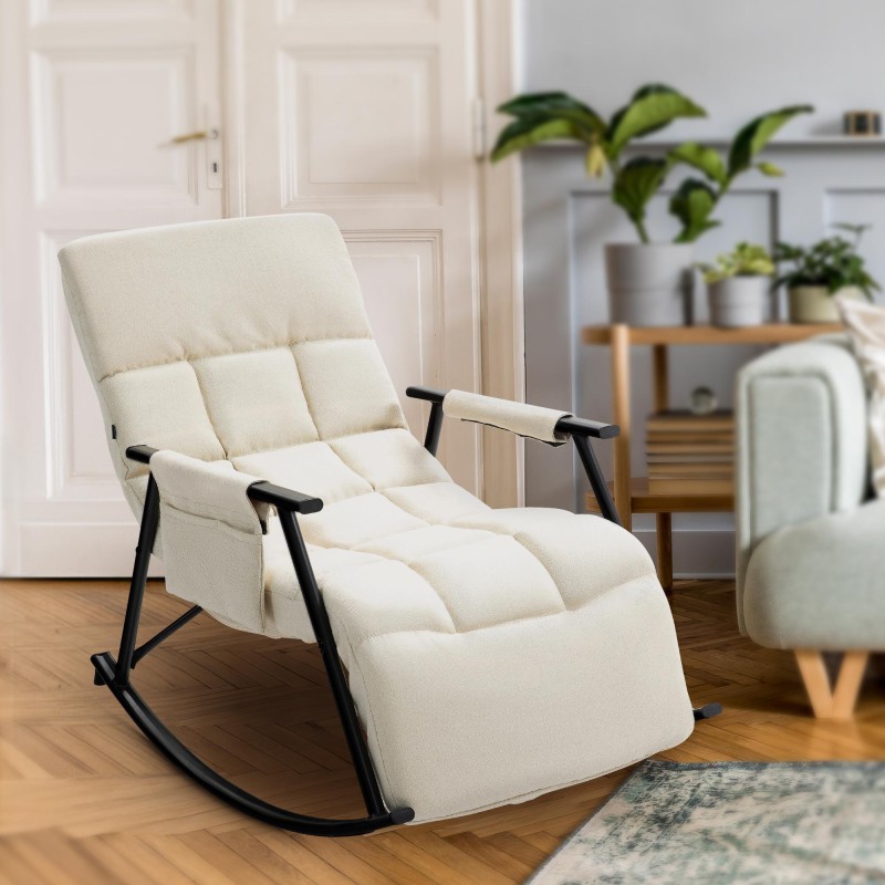 Silla mecedora de tela Cathy crema