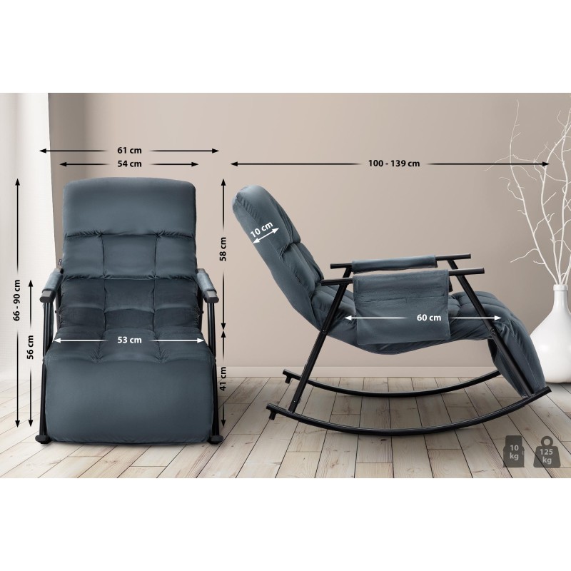 Sillón mecedor de terciopelo Cathy gris oscuro