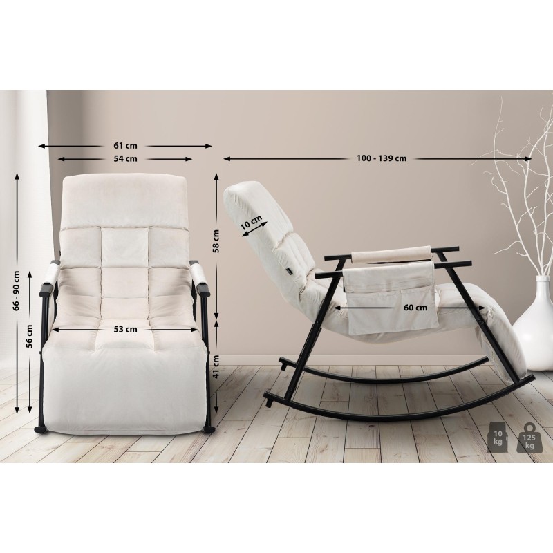 Sillón mecedor de terciopelo Cathy crema
