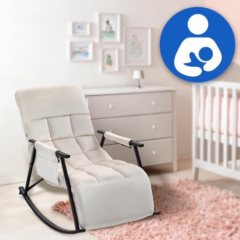 Sillón mecedor de terciopelo Cathy crema