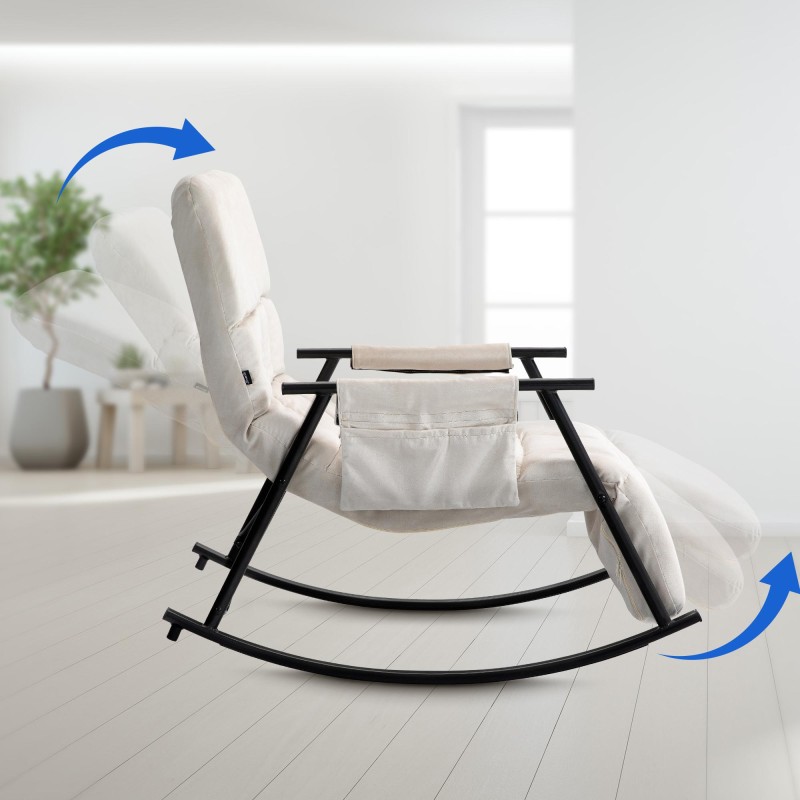 Sillón mecedor de terciopelo Cathy crema