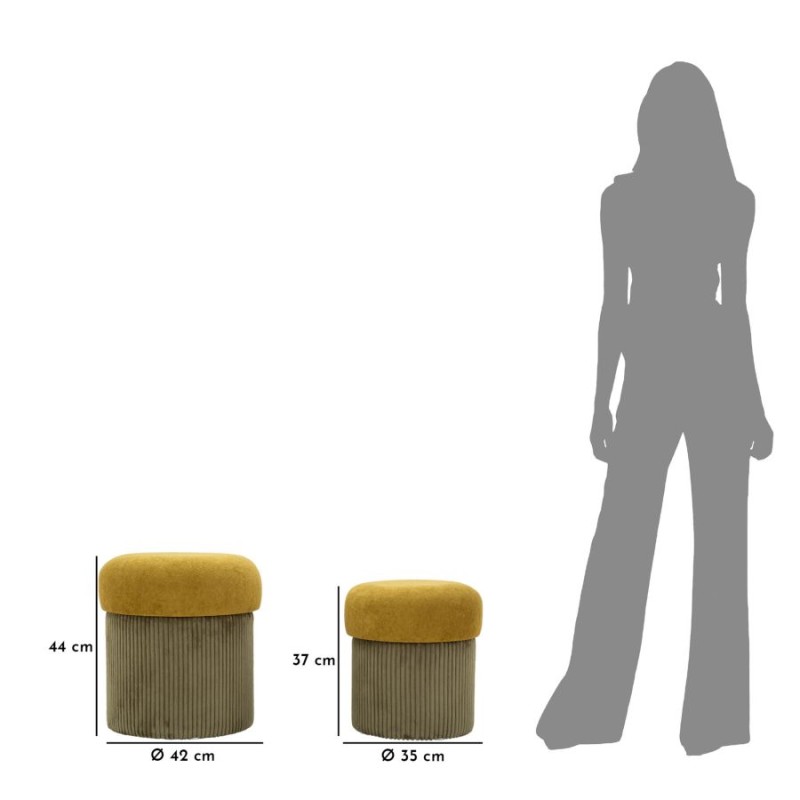 Pufs modernos color verde álamo – Duo Elegance Nature Ø42x44-35x37