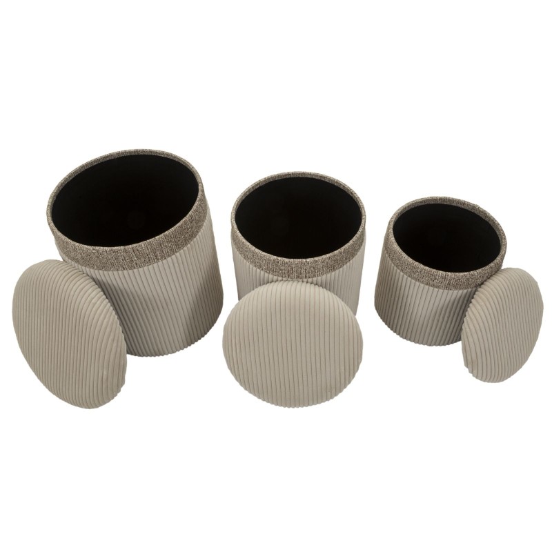 Pufs modernos color crema con cortinas – Triple Harmony Ø40,5x49,5-35x42-31x38