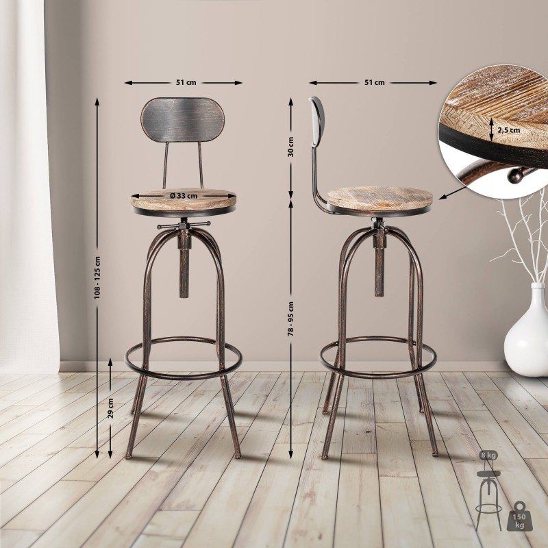 Taburete de bar Pino, madera de bronce