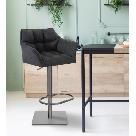 Taburete de bar Damaso E en tela gris oscuro