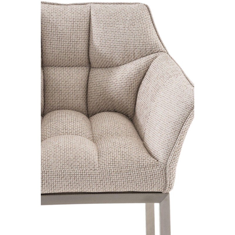 Taburete de bar de tela Damaso E con estructura de 4 patas en color marfil