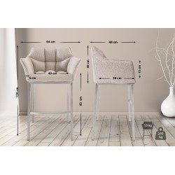 Taburete de bar de tela Damaso E con estructura de 4 patas en color marfil