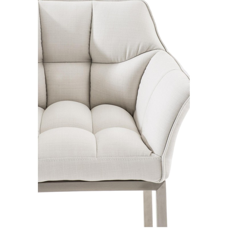 Taburete de bar de tela Damaso E con estructura de 4 patas en color blanco