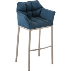 Taburete de bar de tela Damaso E con estructura de 4 patas en color azul