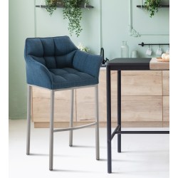 Taburete de bar de tela Damaso E con estructura de 4 patas en color azul