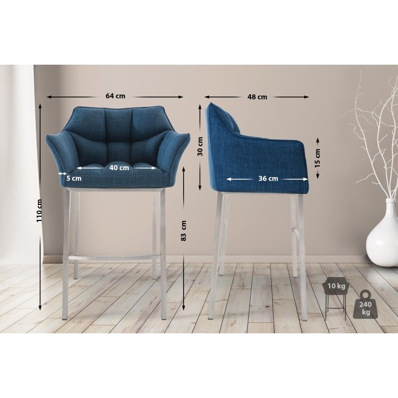 Taburete de bar de tela Damaso E con estructura de 4 patas en color azul