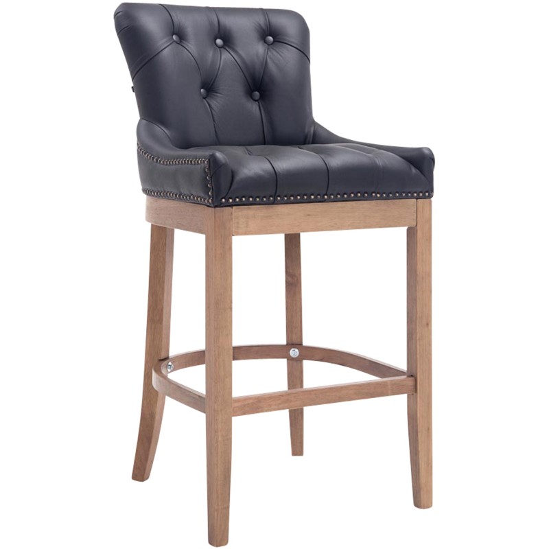 Taburete de bar Lakewood de cuero genuino, color negro claro antiguo